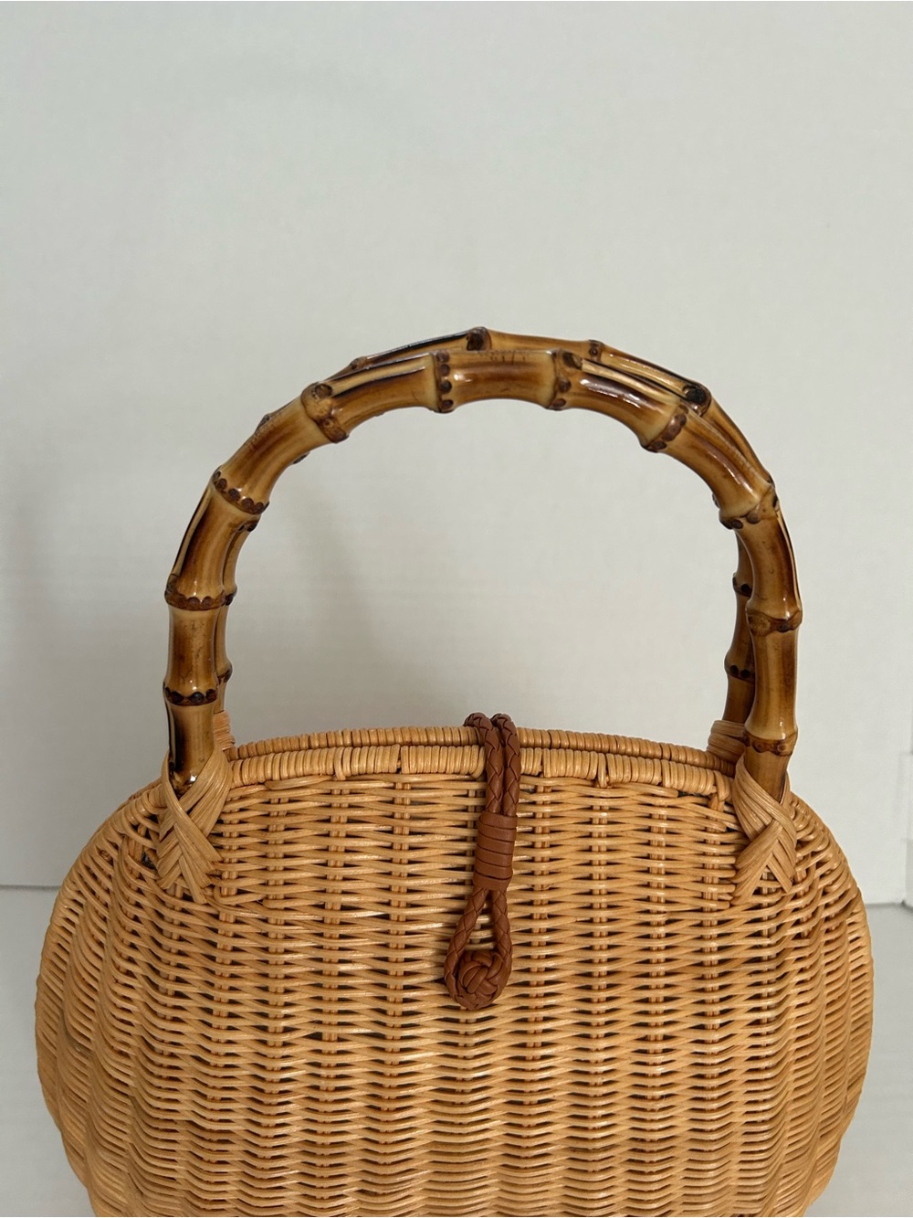 J McLaughlin Aria Wicker Satchel Handbag with Bamboo Handle - Picture 3 of 11